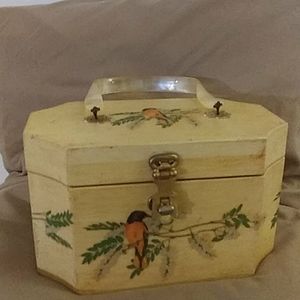Vintage Bird Decoupage Wooden Handbag.